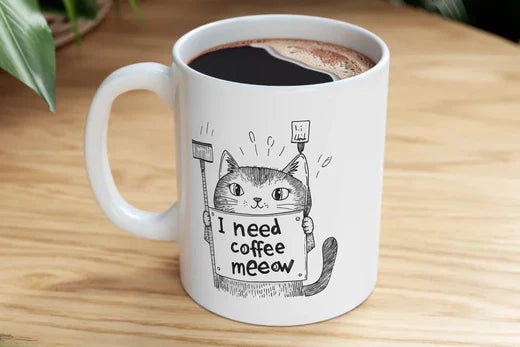 Discover Our "I Need Coffee Meeow" Ceramic Mug