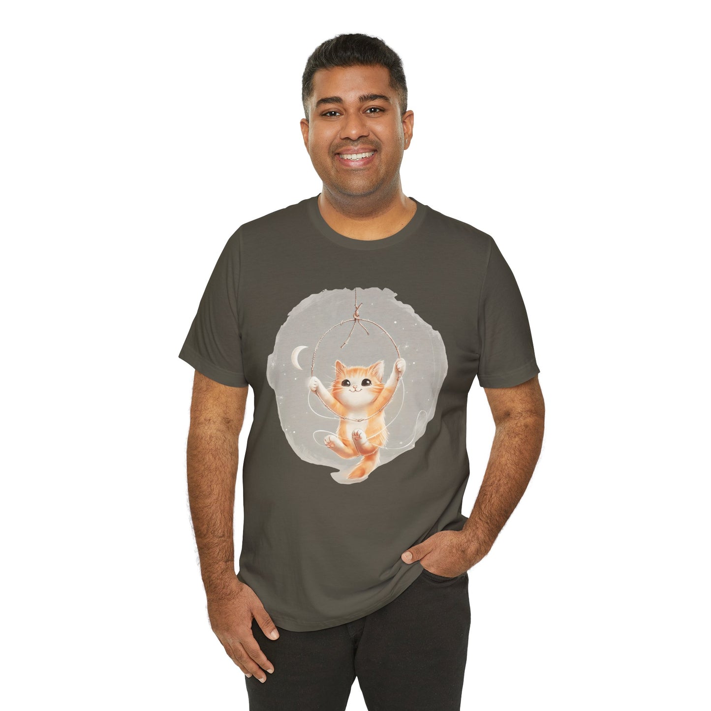 Cute Smiling Cat Cartoon T-shirt - Lightweight Fabric Tee