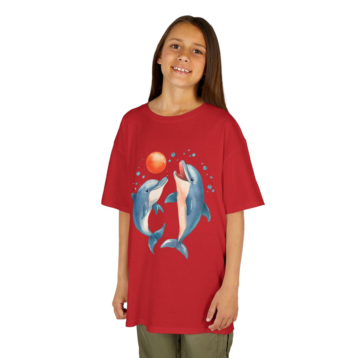 Playful Dolphins design Youth T-shirt- Unisex Youth Heavy Cotton™ Tee