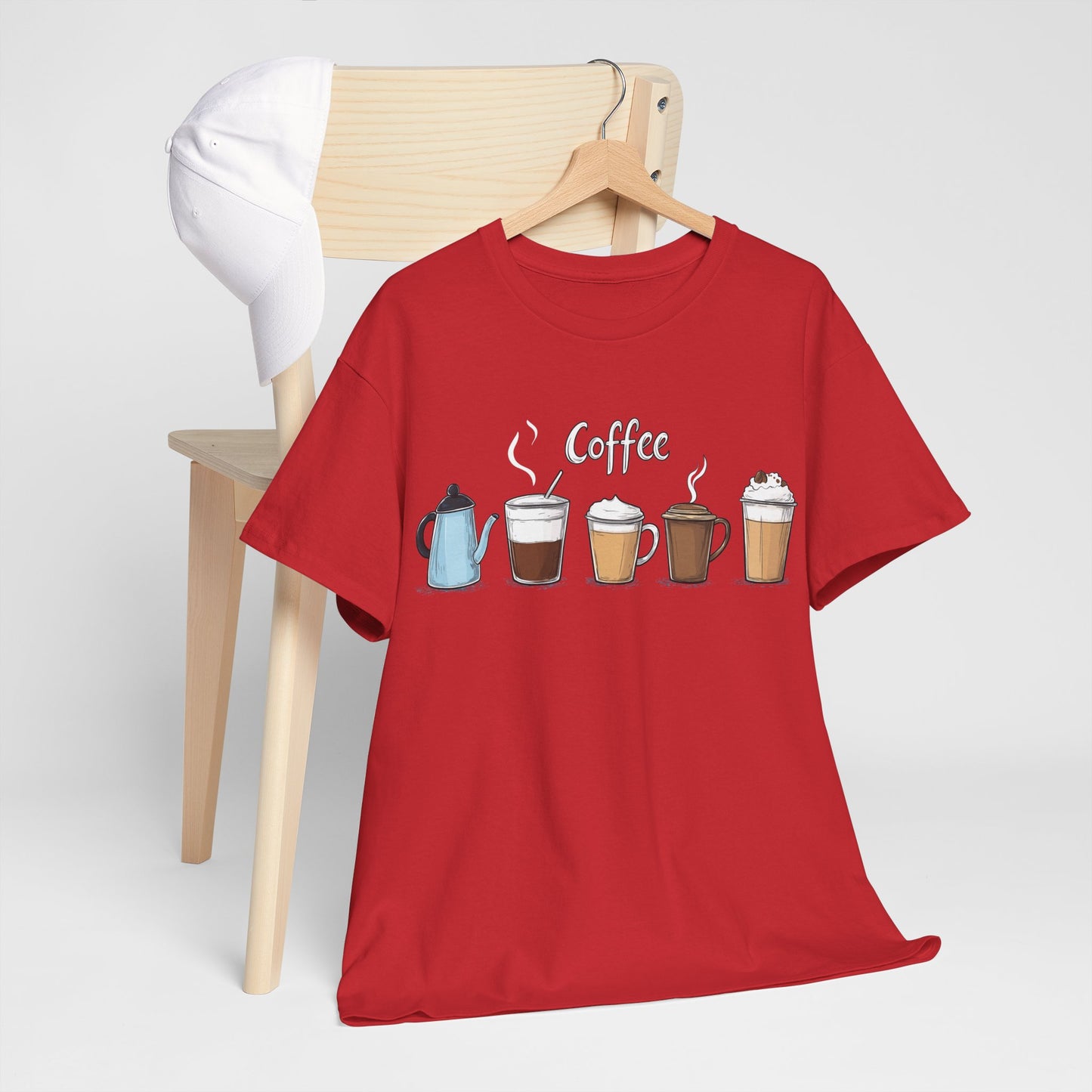 Coffee Cup Pattern Unisex Heavy Cotton Tee - Brewed Patterns Unisex Heavy Cotton Tee