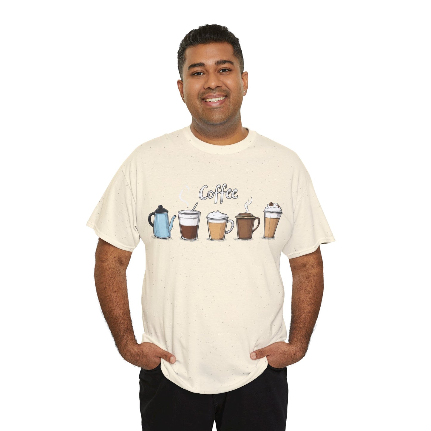 Coffee Cup Pattern Unisex Heavy Cotton Tee - Brewed Patterns Unisex Heavy Cotton Tee