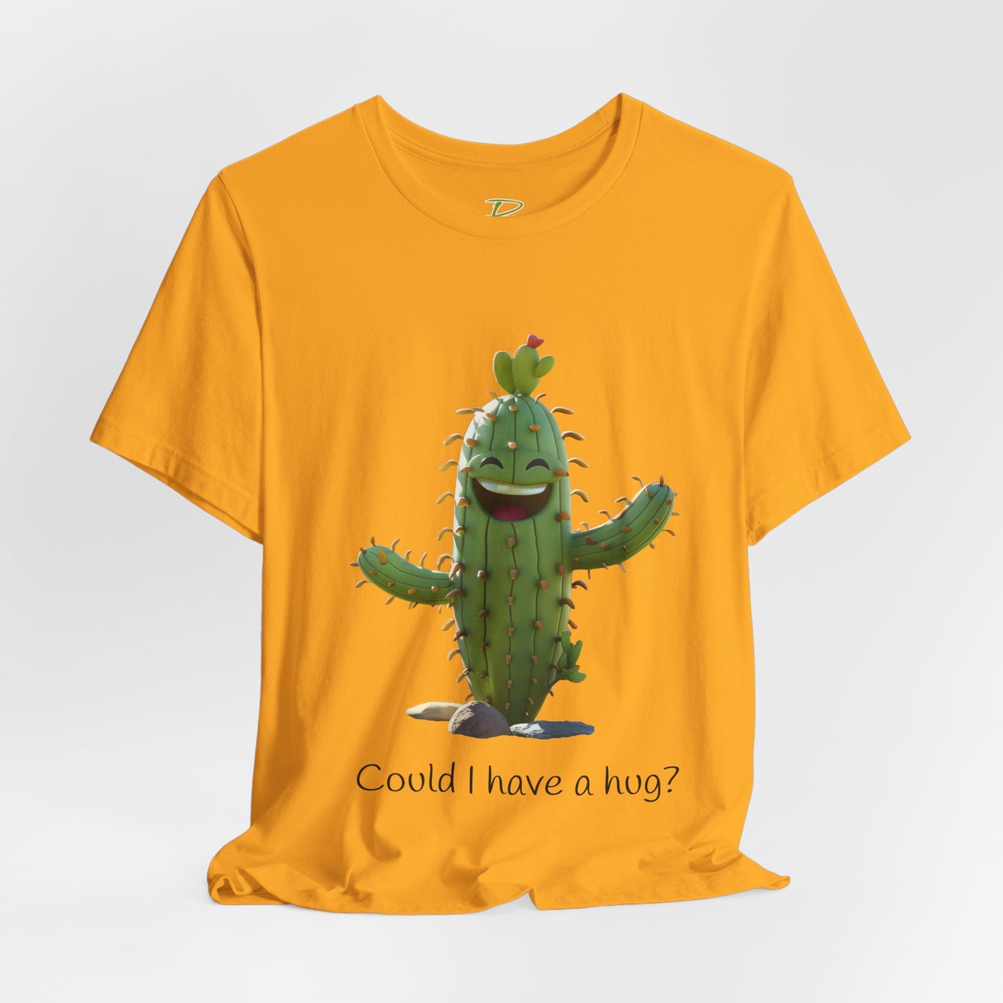 Light Colorful Smiling Cactus Plant T-shirt - 'Could I Have a Hug?' - Lightweight Fabric Tee