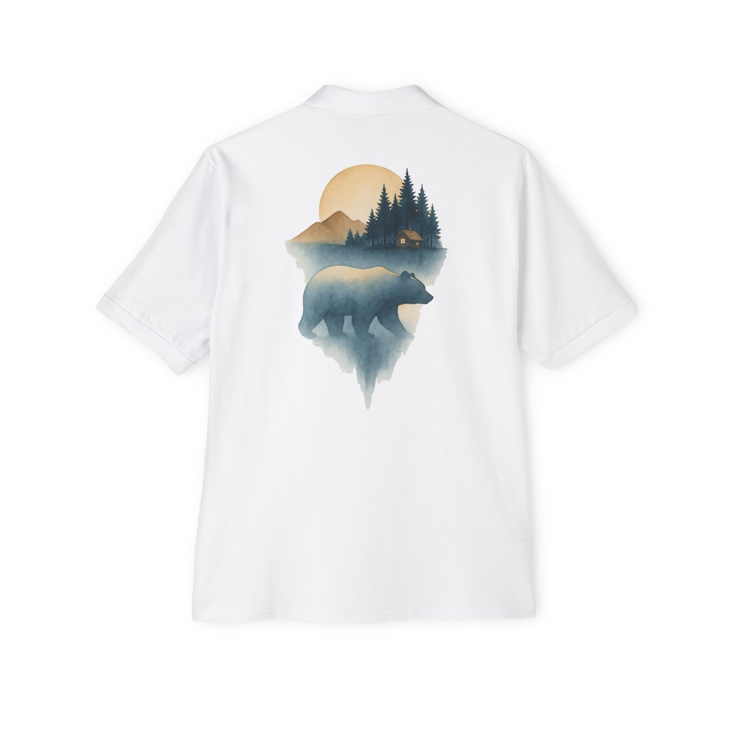 Men's Polo with Bear & Landscape Design - Casual Outdoor Shirt