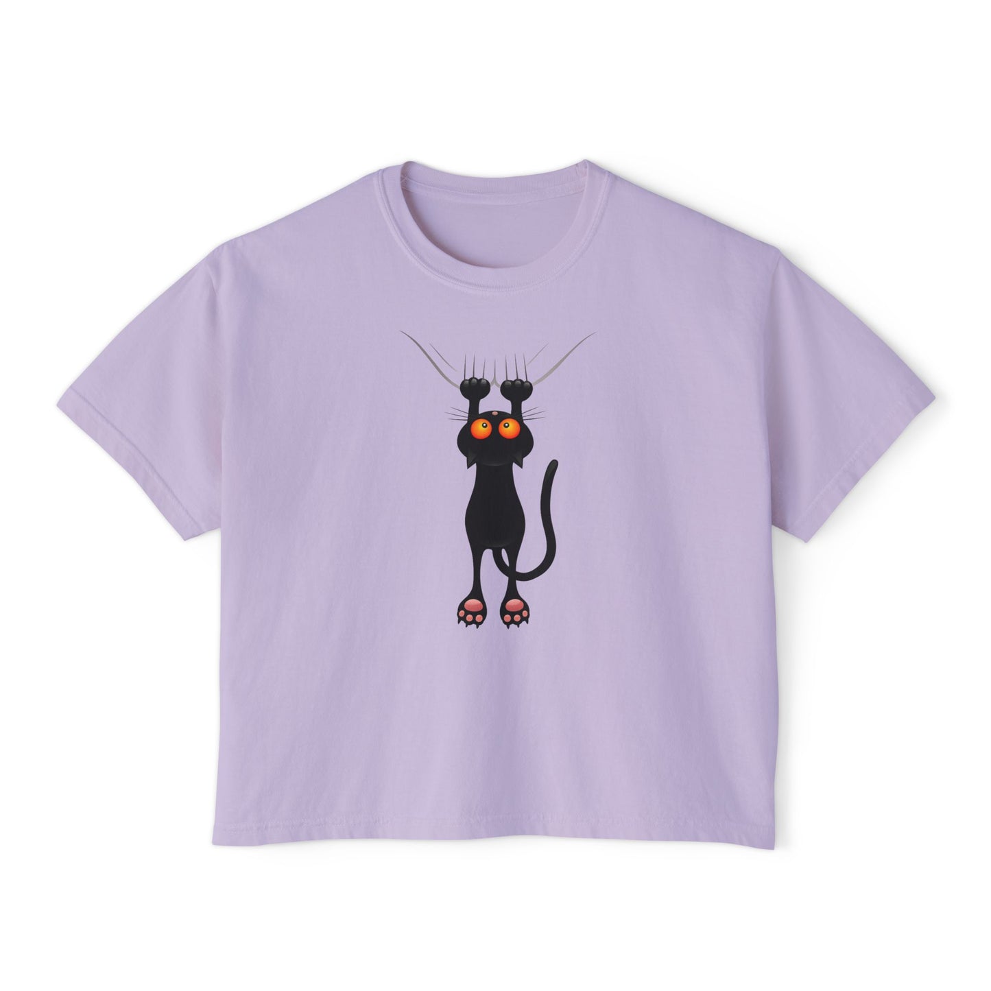 Cute Cat Graphic Women's Boxy Tee, Casual Tee for Cat Lovers, Birthday Gift, Soft Cotton Top, Fun Everyday Wear