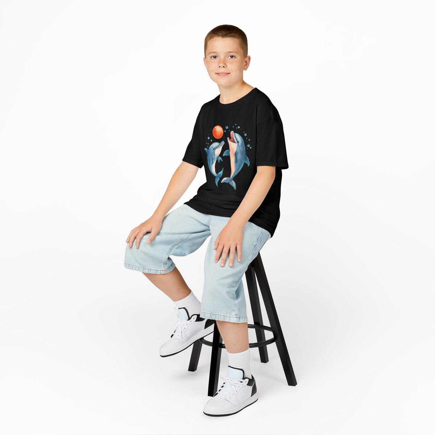 Playful Dolphins design Youth T-shirt- Unisex Youth Heavy Cotton™ Tee