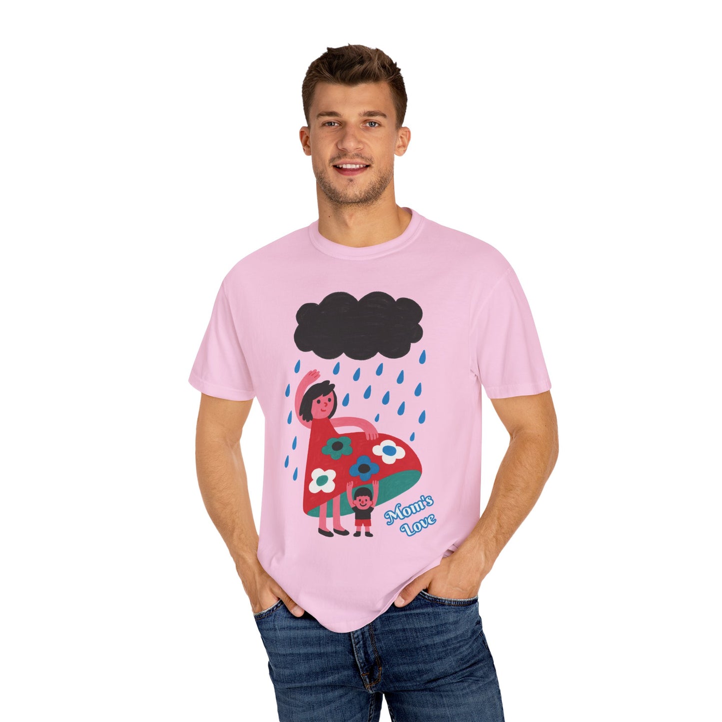 Colorful Rainy Day Unisex T-Shirt - Whimsical Design Featuring Flowers & Clouds - Mother's day Gift - Birthday Gift