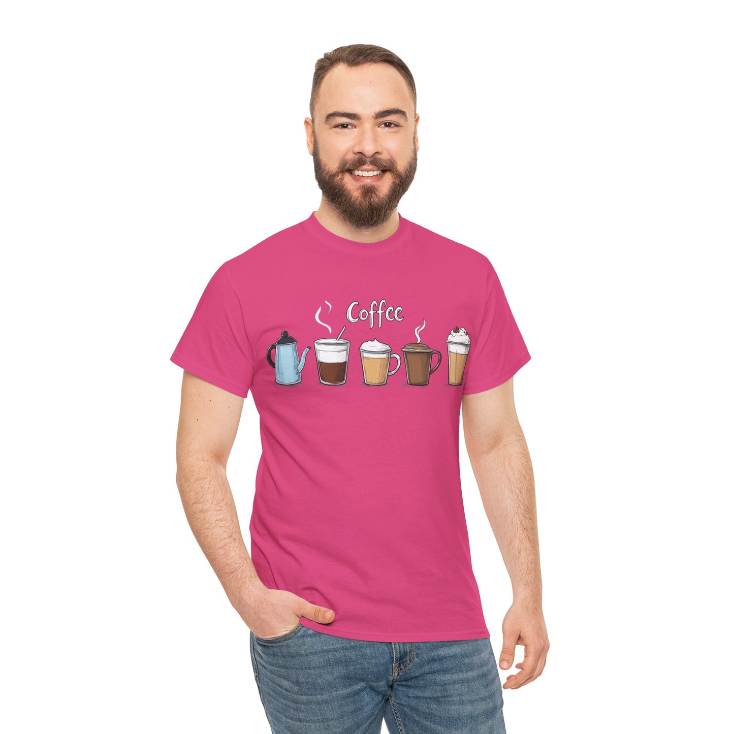 Coffee Cup Pattern Unisex Heavy Cotton Tee - Brewed Patterns Unisex Heavy Cotton Tee