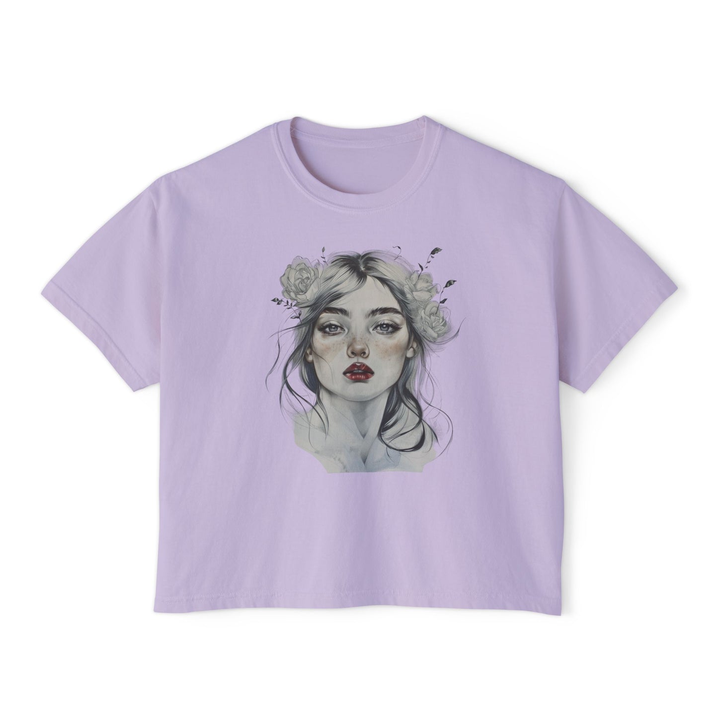 Boho Floral Women's Boxy Tee - Artistic Graphic T-Shirt for Everyday Style