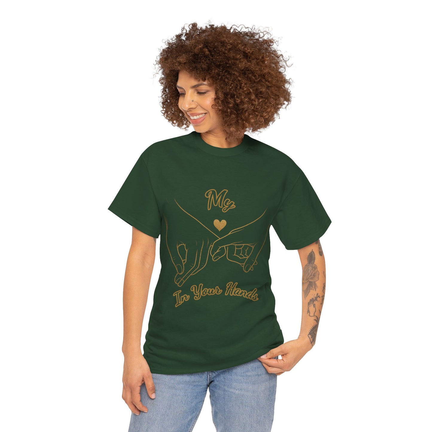 Cute Couples Unisex Heavy Cotton Tee - 'My Heart in Your Hands' design T-shirt