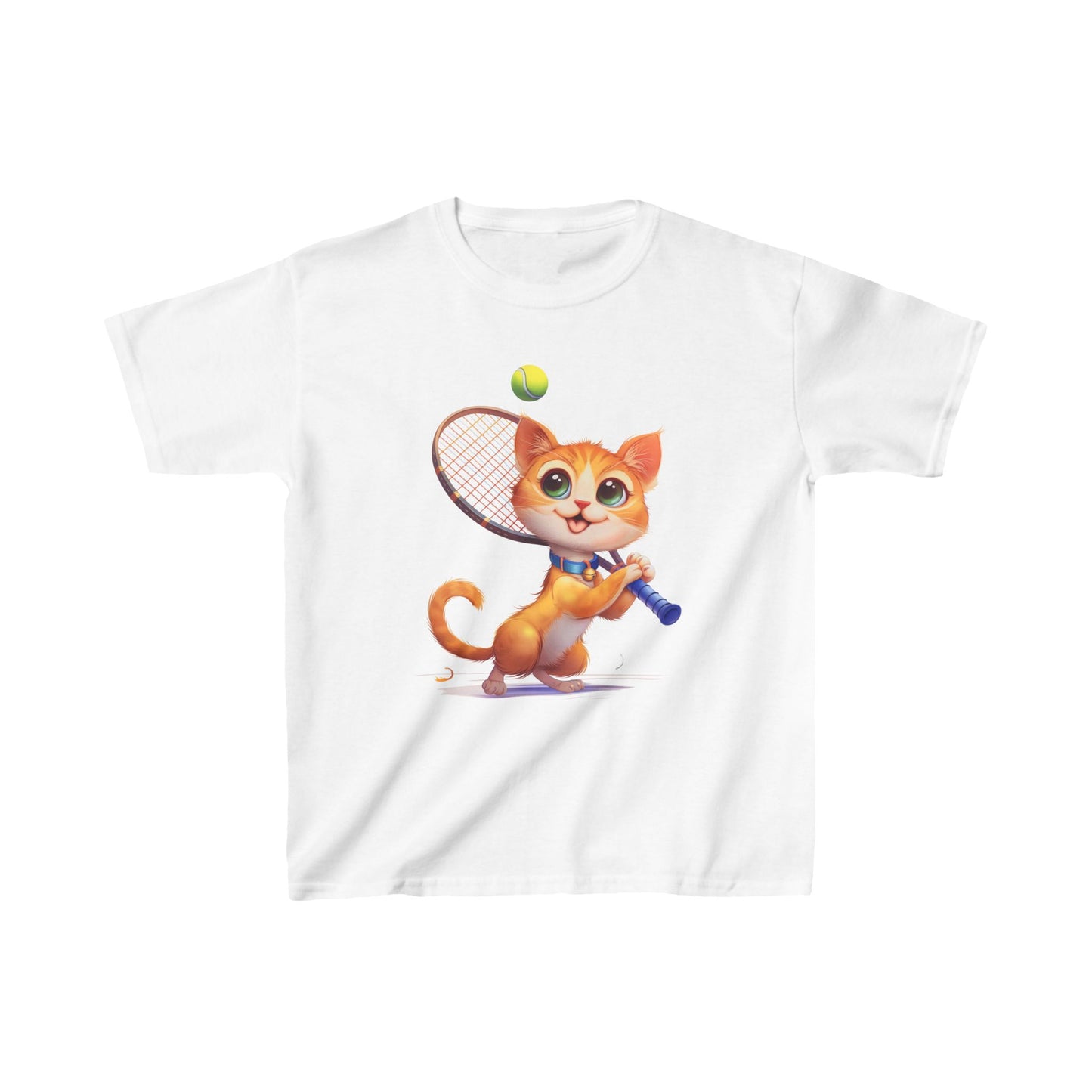 Youth T-Shirt - Cute Cat Playing Tennis - Unisex Youth Heavy Cotton™ Tee
