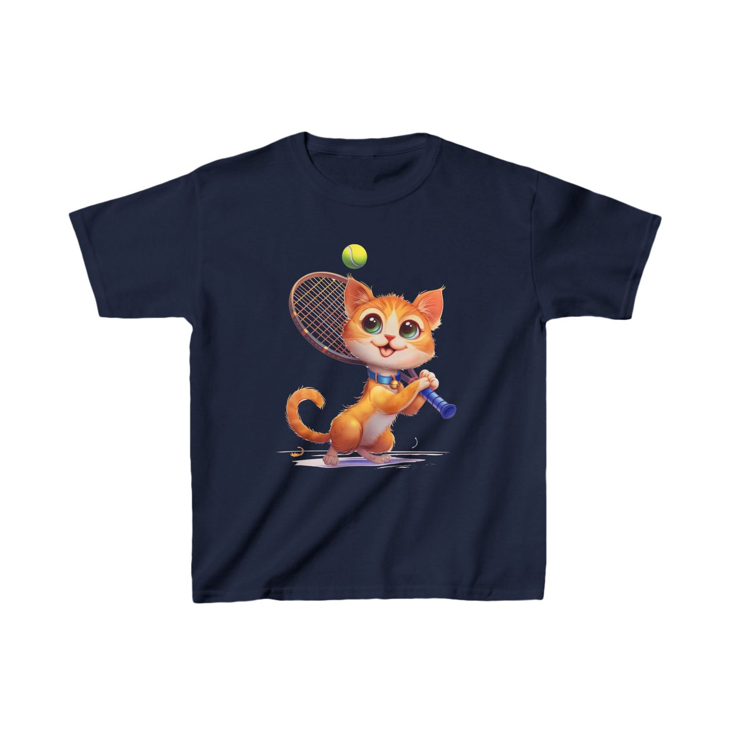 Youth T-Shirt - Cute Cat Playing Tennis - Unisex Youth Heavy Cotton™ Tee