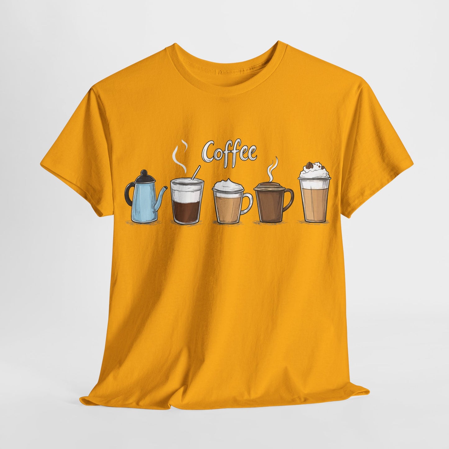 Coffee Cup Pattern Unisex Heavy Cotton Tee - Brewed Patterns Unisex Heavy Cotton Tee