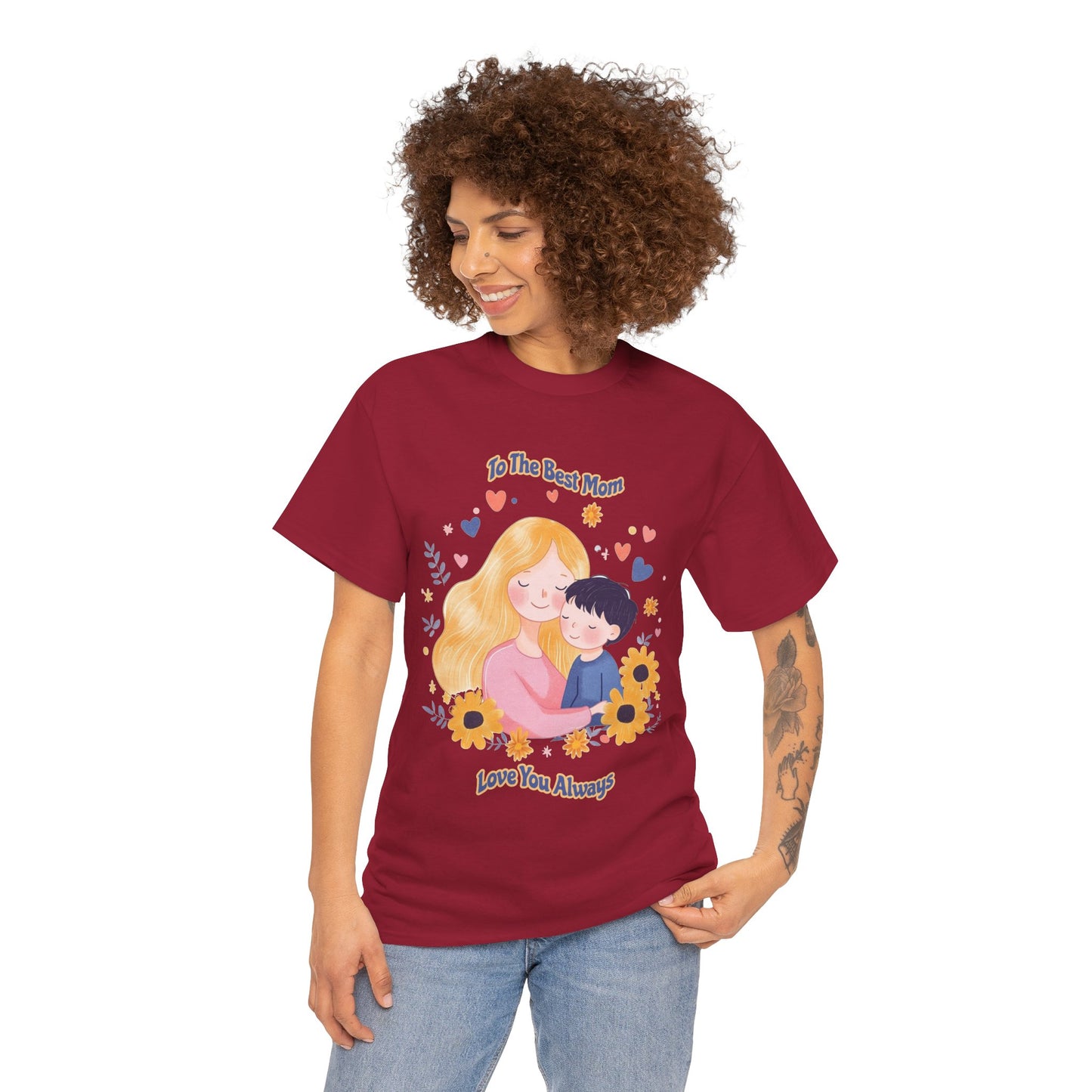 Mother & Child Love Heavy Cotton Tee - Floral Design T-Shirt - Mother's day Gift - Birthday Gift for Mom