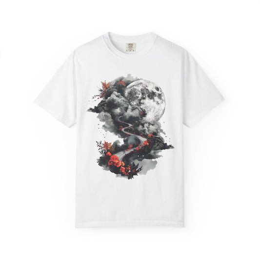 White t-shirt with a moon and floral design