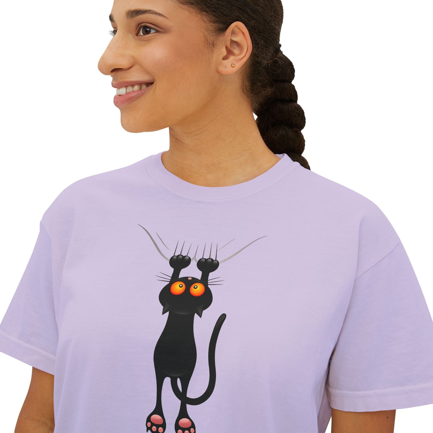 Cute Cat Graphic Women's Boxy Tee, Casual Tee for Cat Lovers, Birthday Gift, Soft Cotton Top, Fun Everyday Wear