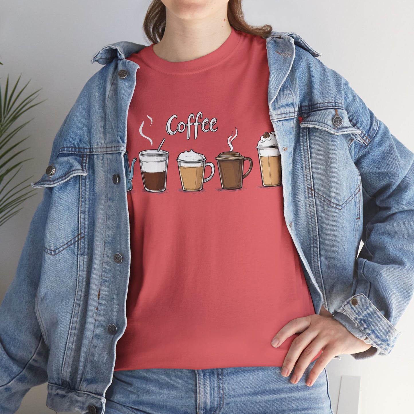 Coffee Cup Pattern Unisex Heavy Cotton Tee - Brewed Patterns Unisex Heavy Cotton Tee