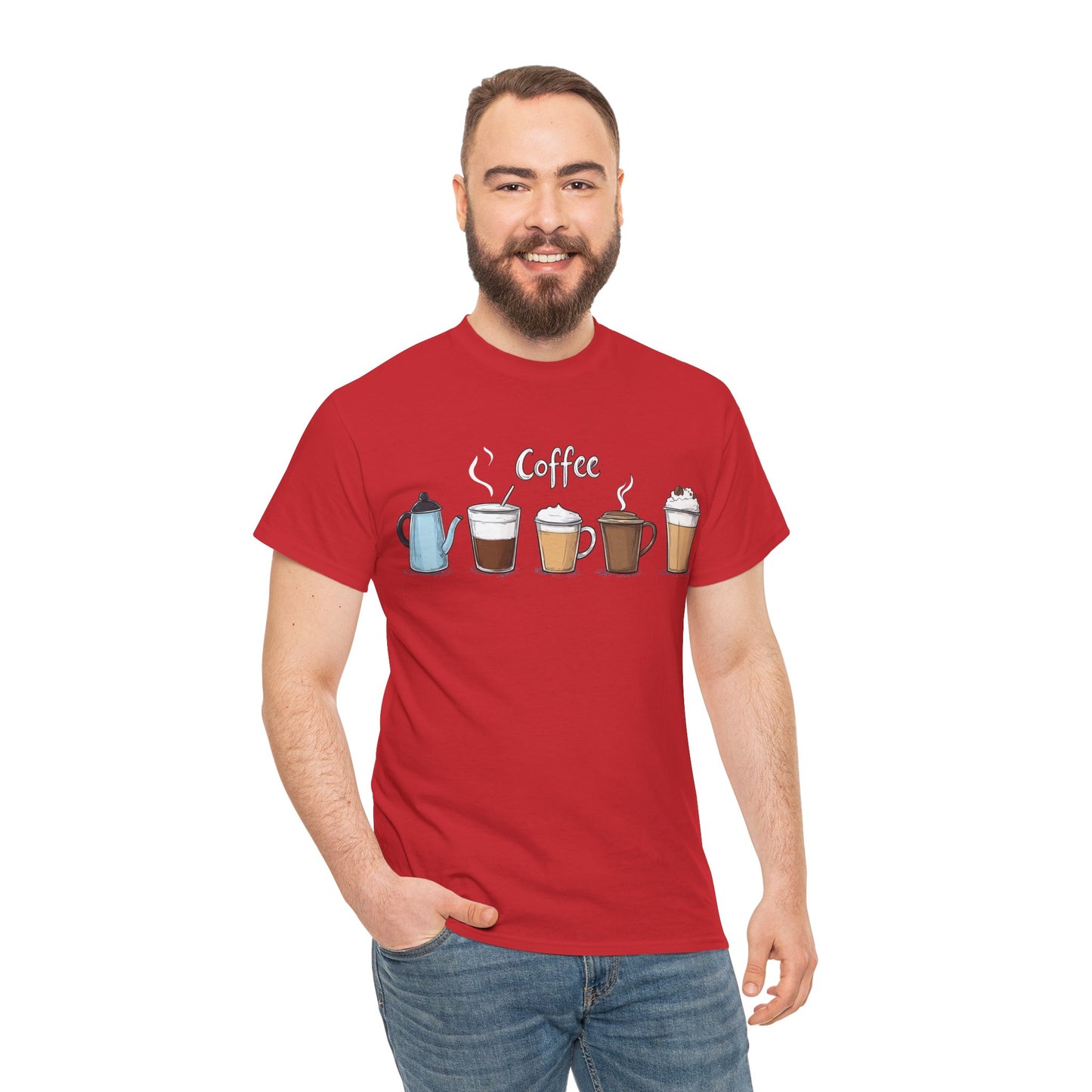 Coffee Cup Pattern Unisex Heavy Cotton Tee - Brewed Patterns Unisex Heavy Cotton Tee