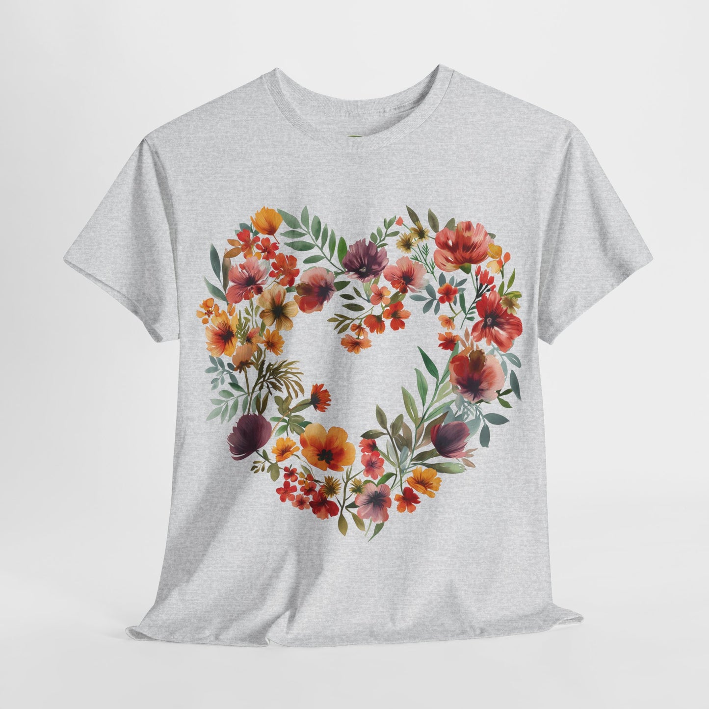 Women's Heavy Cotton Tee - Floral Heart Unisex T-Shirt