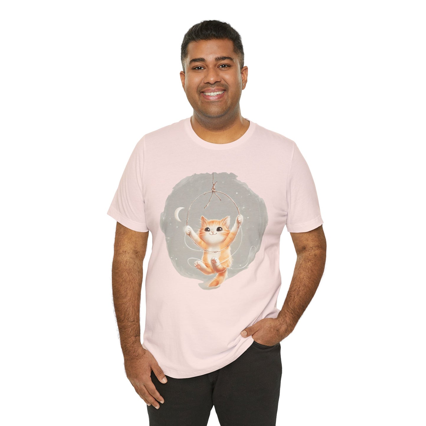 Cute Smiling Cat Cartoon T-shirt - Lightweight Fabric Tee