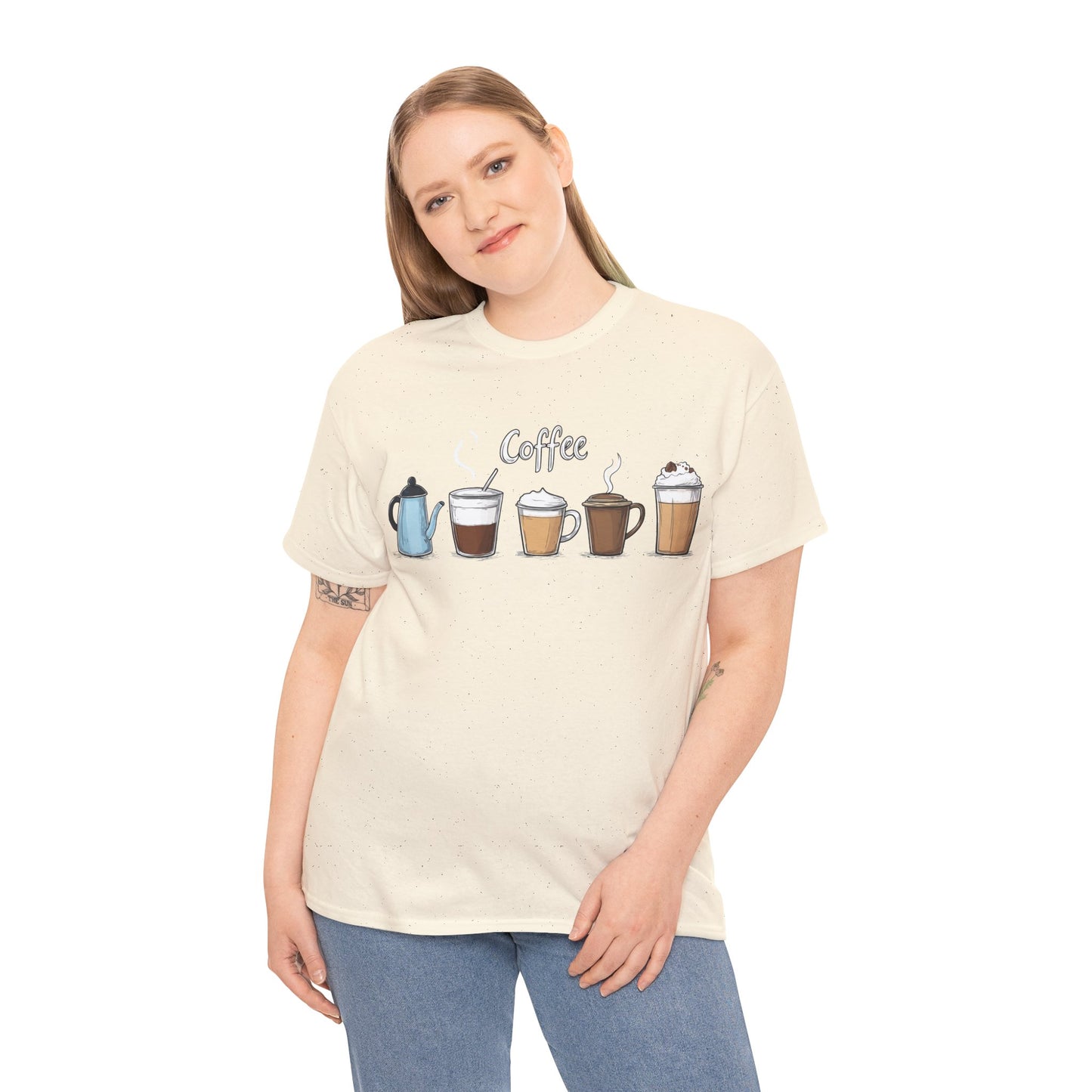 Coffee Cup Pattern Unisex Heavy Cotton Tee - Brewed Patterns Unisex Heavy Cotton Tee