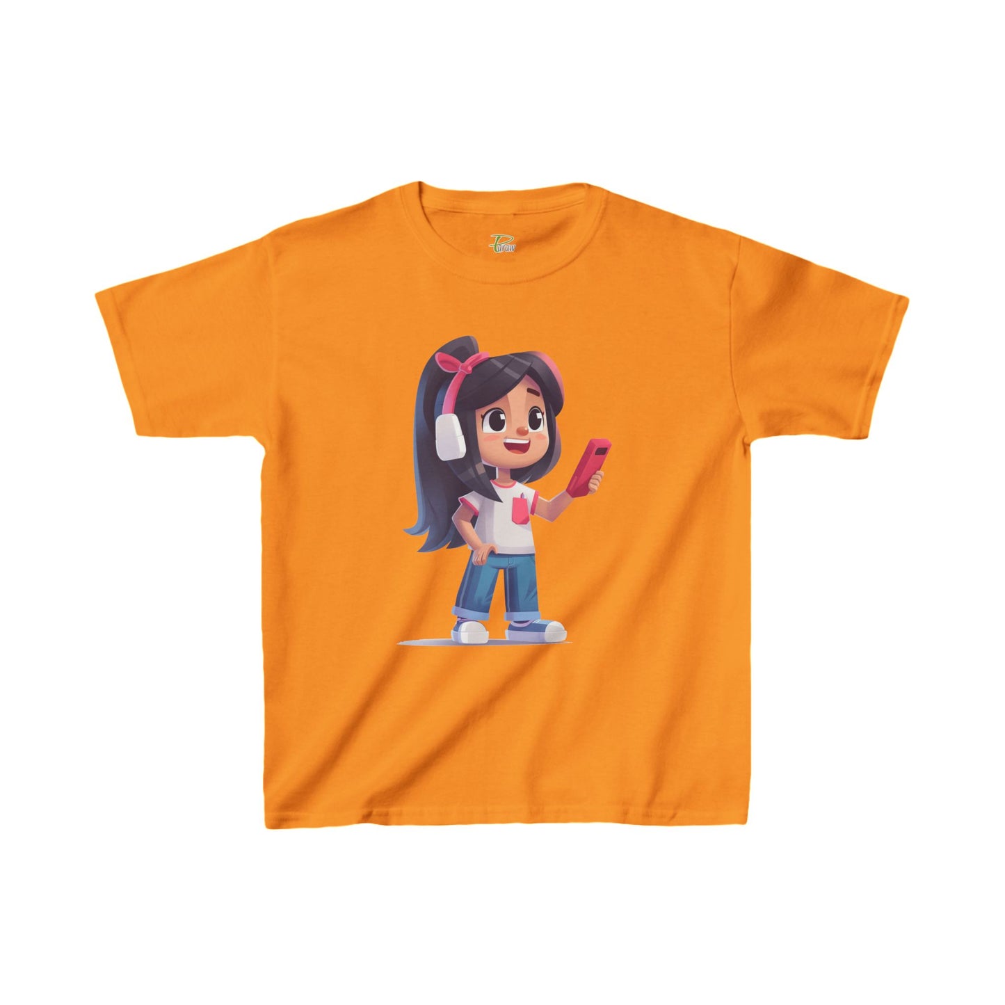 Youth Heavy Cotton™ Tee - Youth Heavy Cotton™ Tee with Design of Smiling Girl Holding a Red Phone