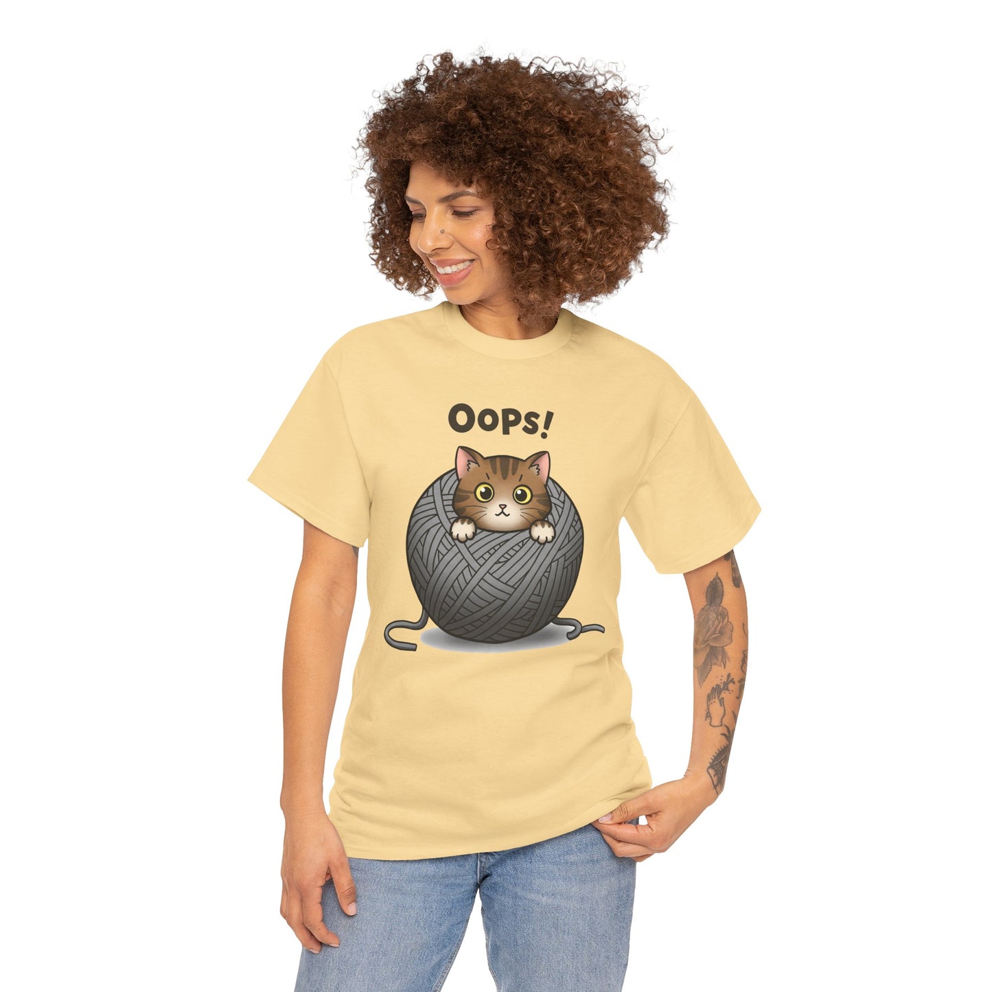 Cotton Tee with Cute Cat Design - 'Oops!' Humor for Cat Lovers