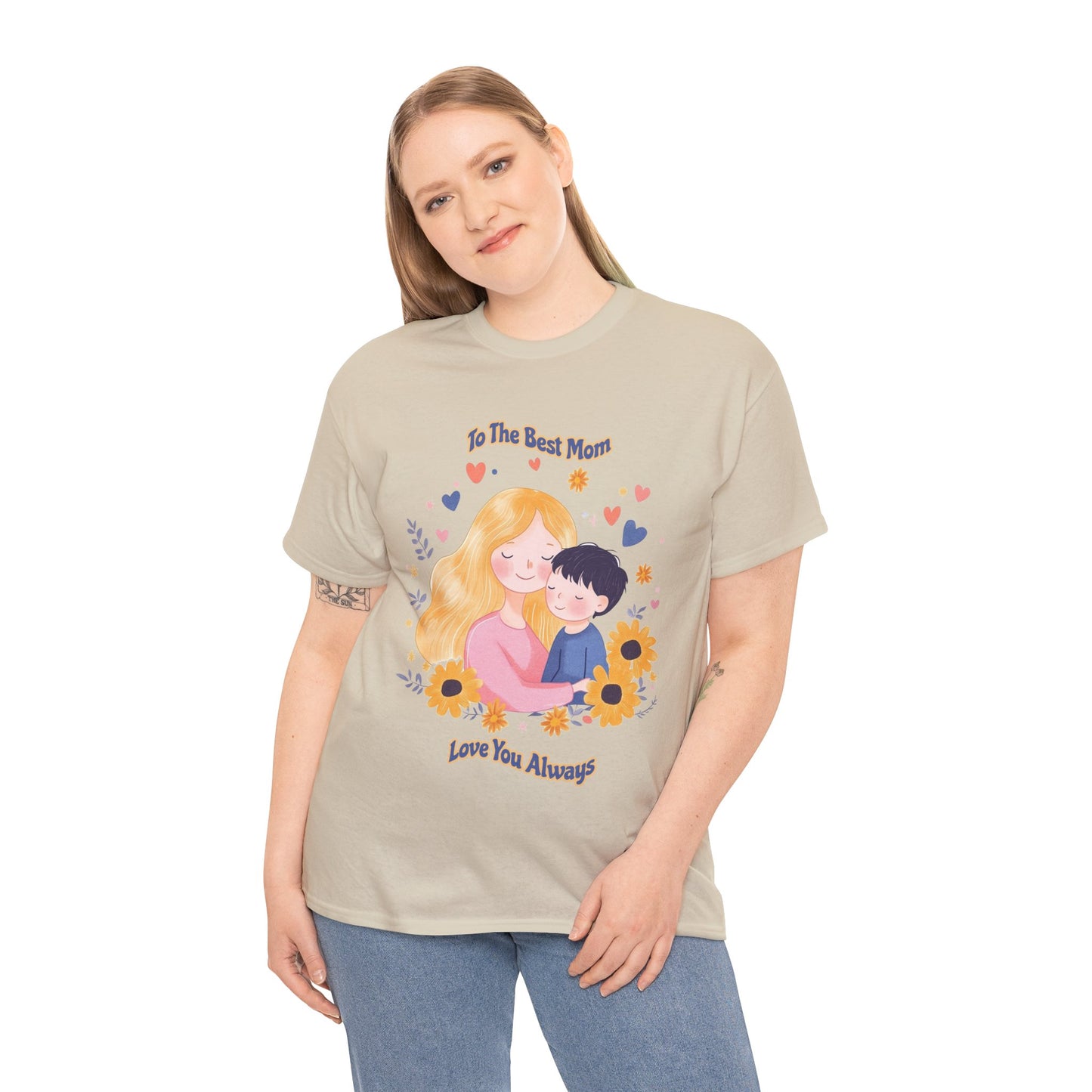 Mother & Child Love Heavy Cotton Tee - Floral Design T-Shirt - Mother's day Gift - Birthday Gift for Mom