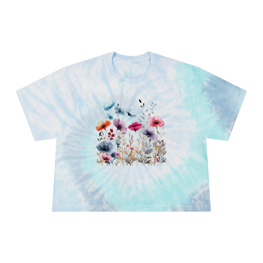 Beautiful Watercolor Floral Tie-Dye Crop Tee - T-Shirt for Women