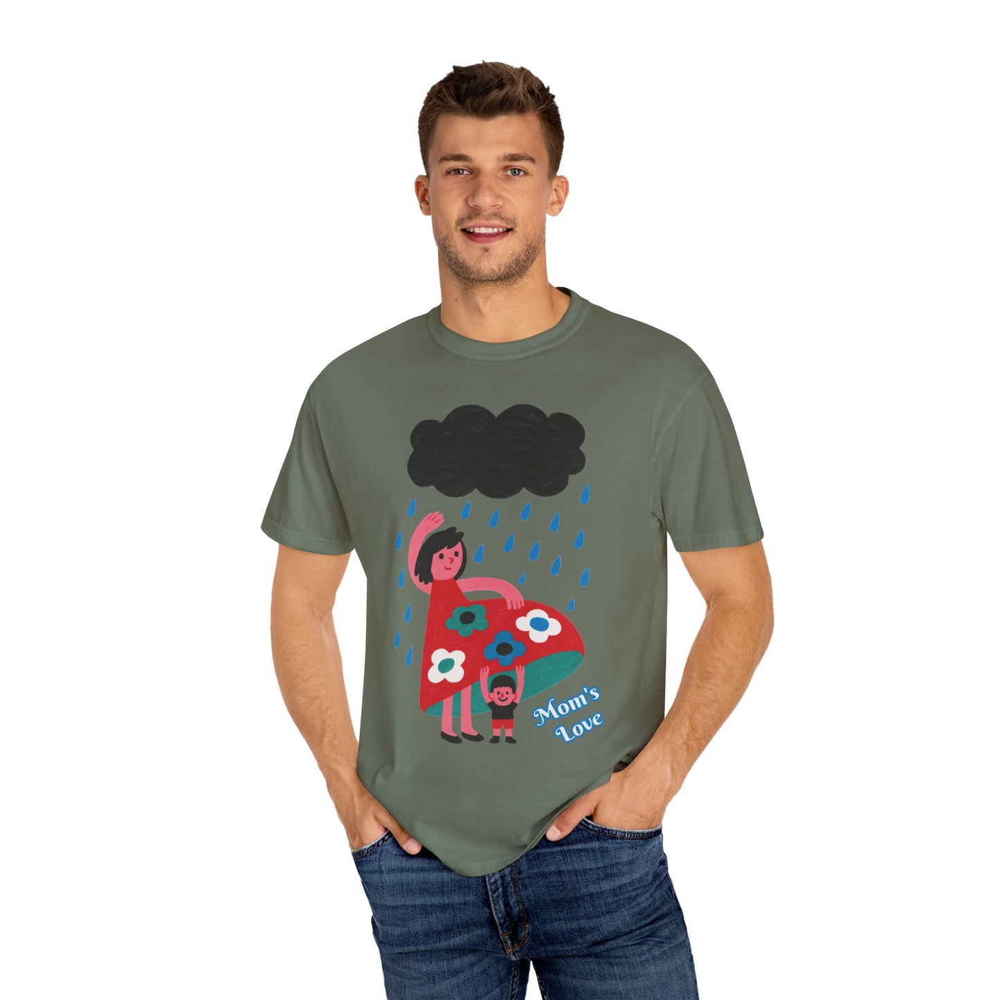 Colorful Rainy Day Unisex T-Shirt - Whimsical Design Featuring Flowers & Clouds - Mother's day Gift - Birthday Gift