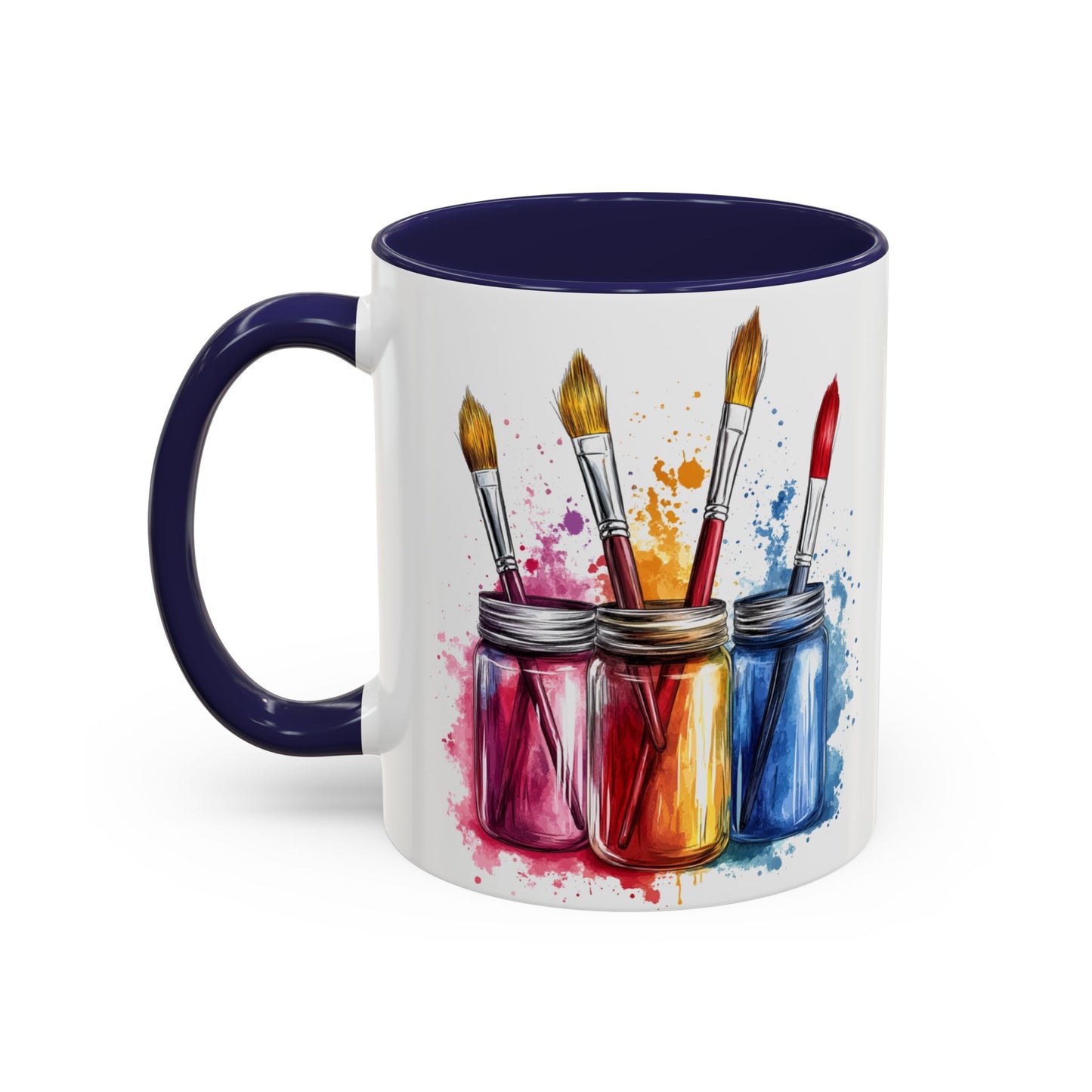 Paint Brushes Design Tea Cup - Accent Watercolor Coffee Mug, (11, 15oz)