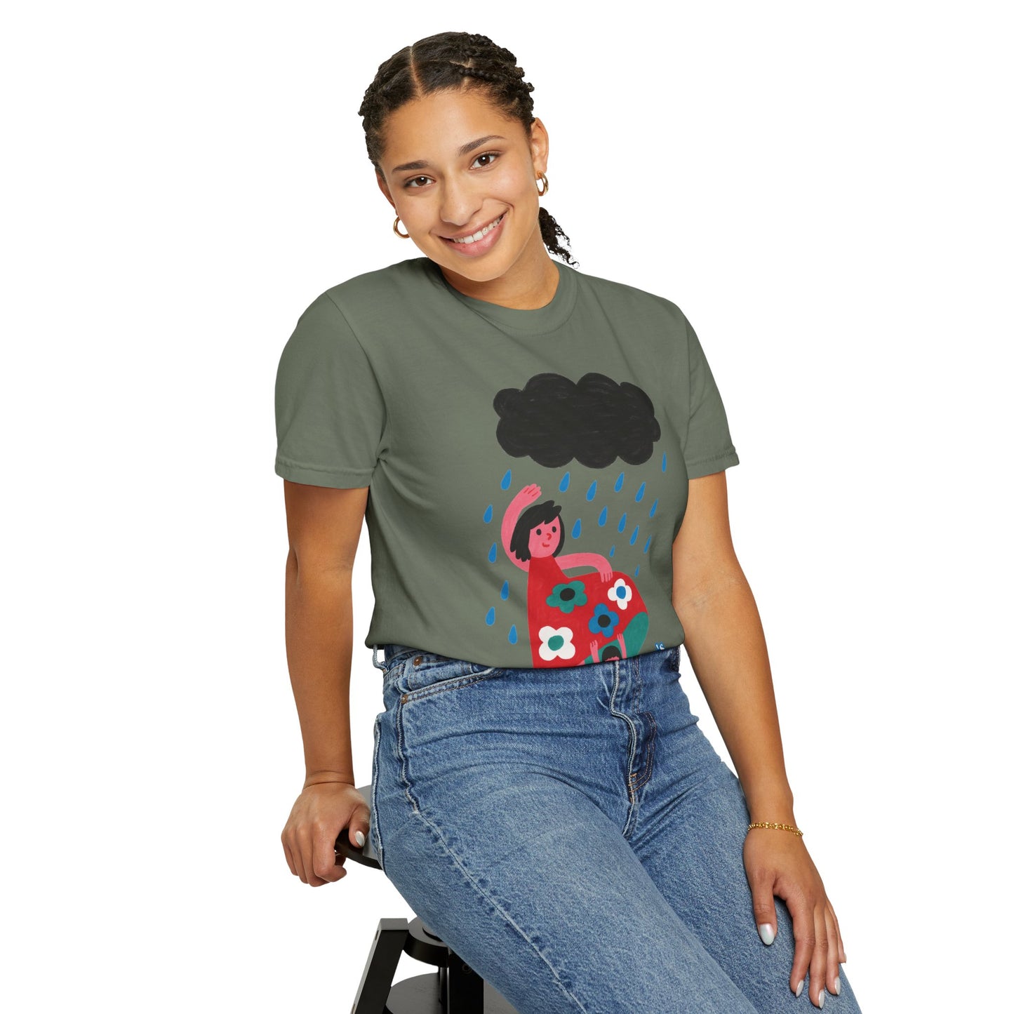 Colorful Rainy Day Unisex T-Shirt - Whimsical Design Featuring Flowers & Clouds - Mother's day Gift - Birthday Gift