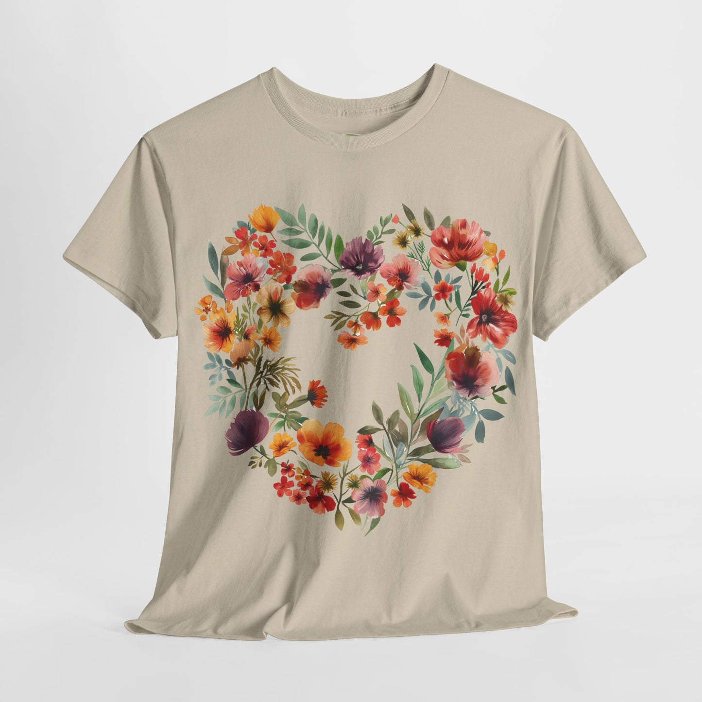 Women's Heavy Cotton Tee - Floral Heart Unisex T-Shirt