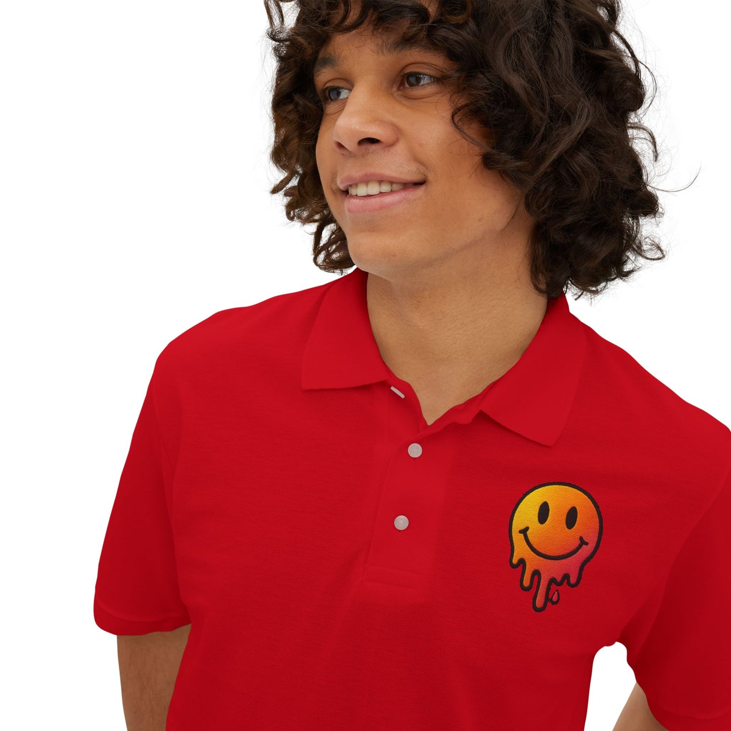 Smiley Face Men's Piqué Polo - Casual and Trendy Graphic Polo Shirt