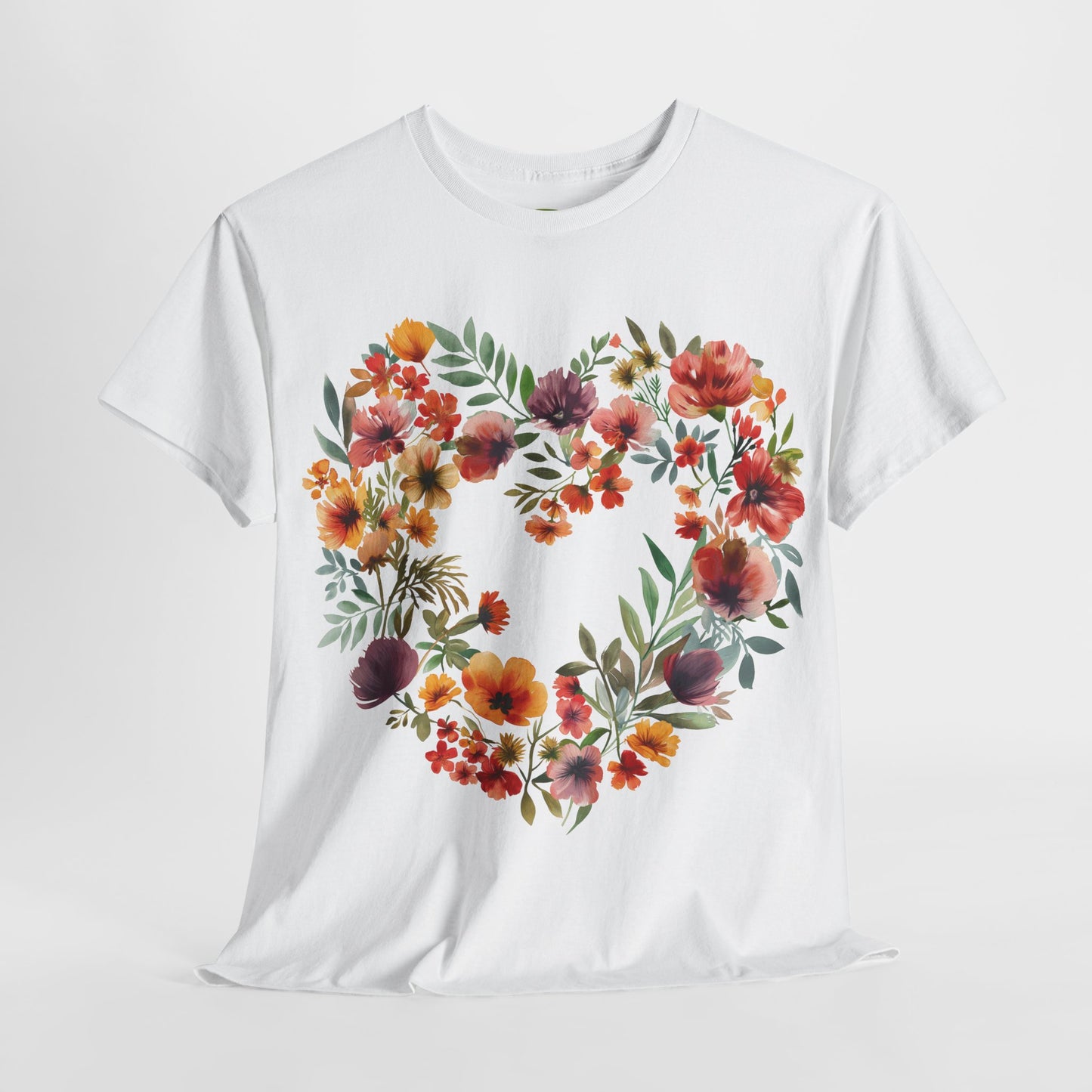 Women's Heavy Cotton Tee - Floral Heart Unisex T-Shirt