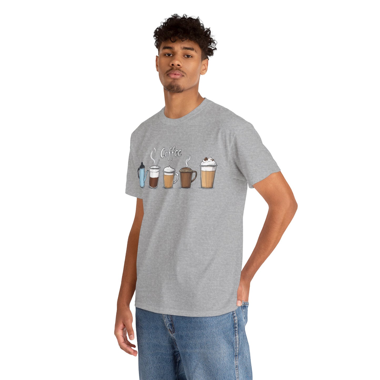 Coffee Cup Pattern Unisex Heavy Cotton Tee - Brewed Patterns Unisex Heavy Cotton Tee