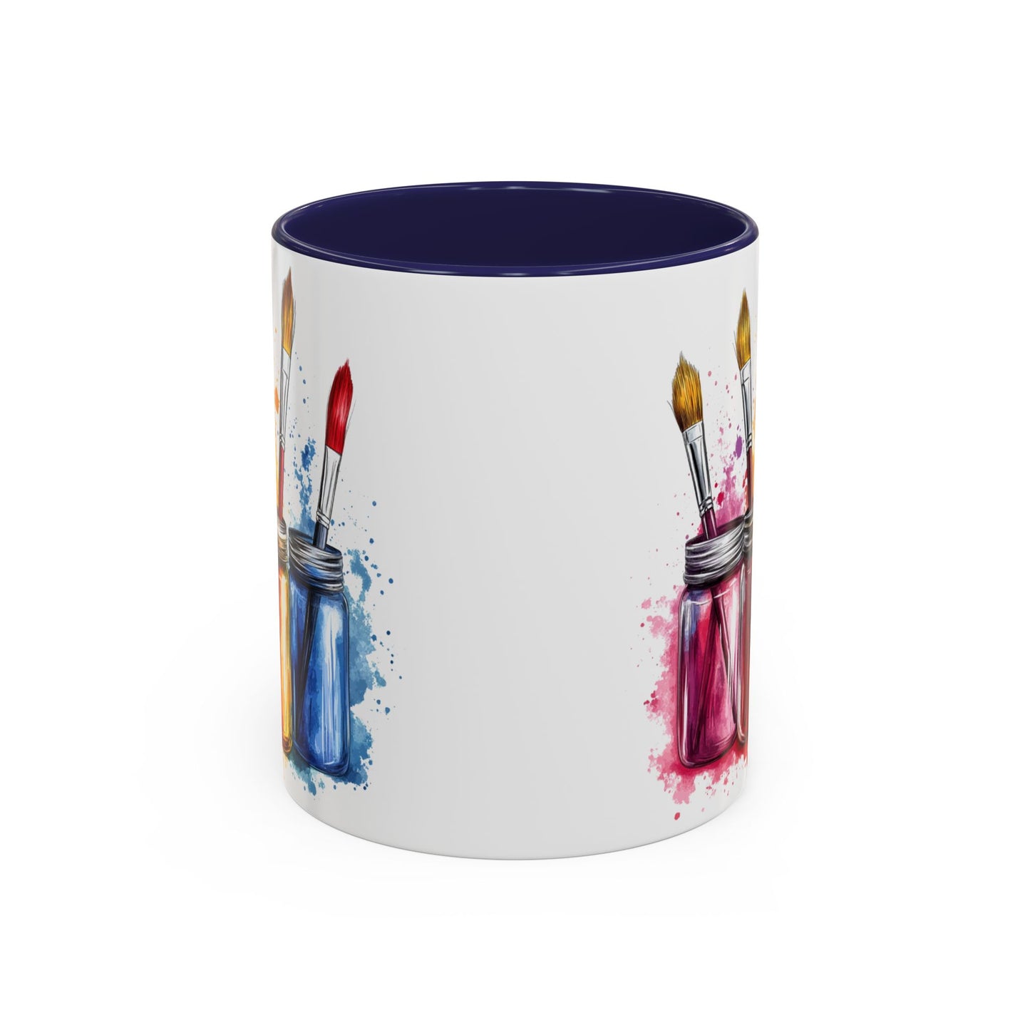Paint Brushes Design Tea Cup - Accent Watercolor Coffee Mug, (11, 15oz)
