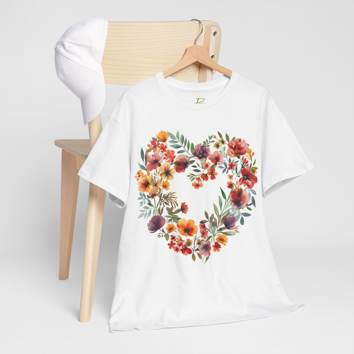 Women's Heavy Cotton Tee - Floral Heart Unisex T-Shirt
