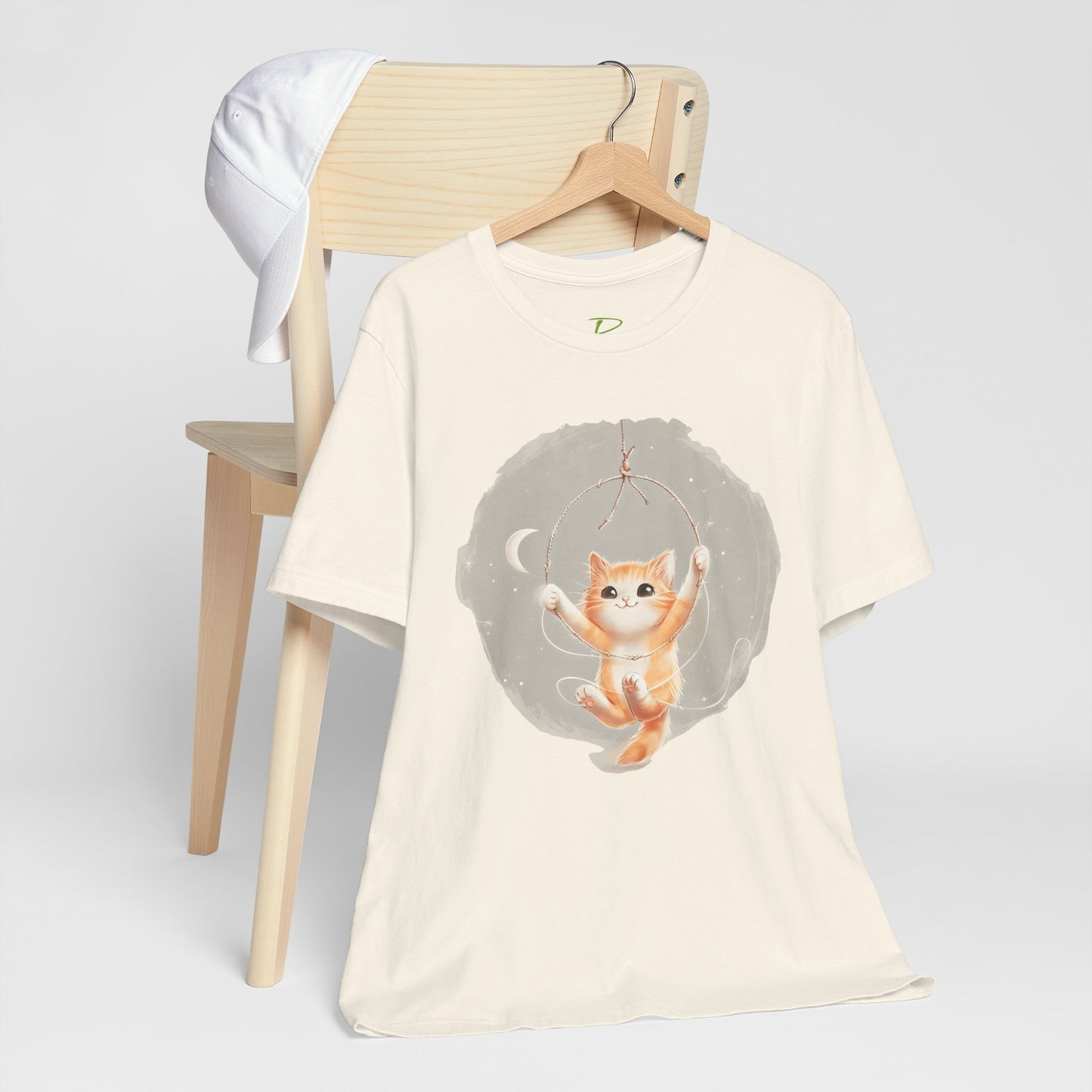 Cute Smiling Cat Cartoon T-shirt - Lightweight Fabric Tee