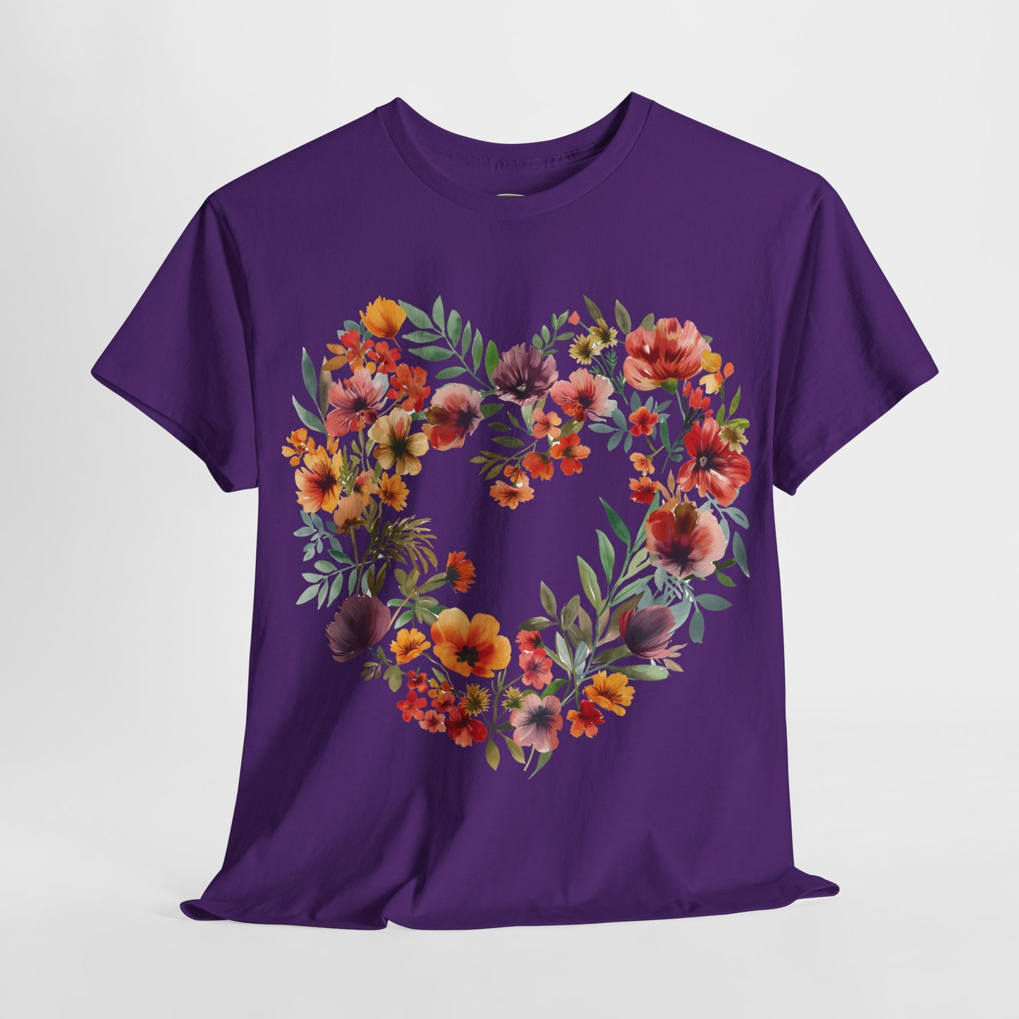 Women's Heavy Cotton Tee - Floral Heart Unisex T-Shirt