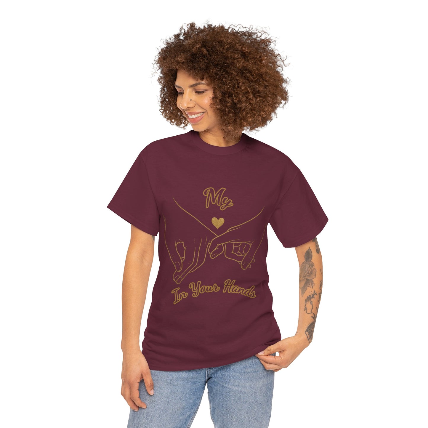 Cute Couples Unisex Heavy Cotton Tee - 'My Heart in Your Hands' design T-shirt