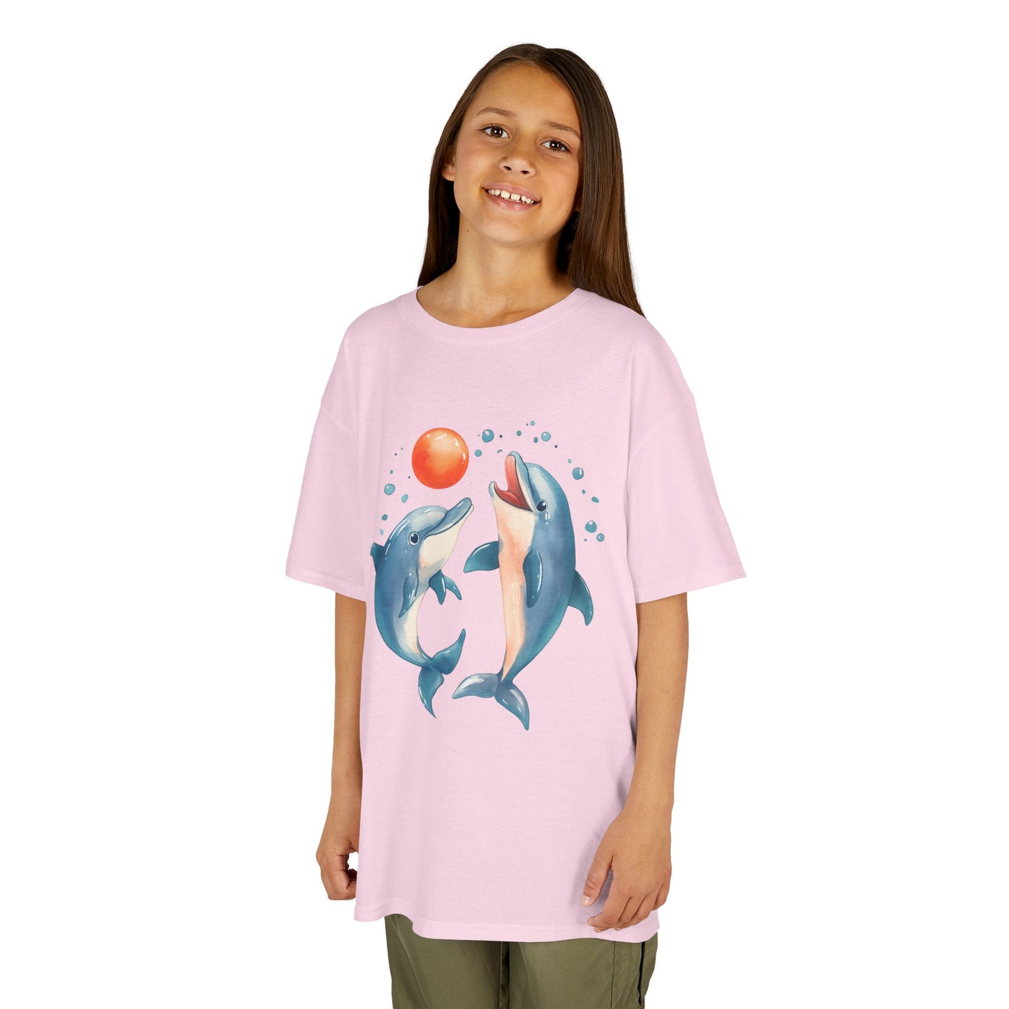 Playful Dolphins design Youth T-shirt- Unisex Youth Heavy Cotton™ Tee