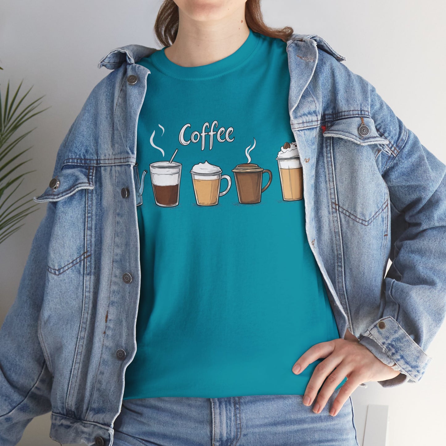 Coffee Cup Pattern Unisex Heavy Cotton Tee - Brewed Patterns Unisex Heavy Cotton Tee