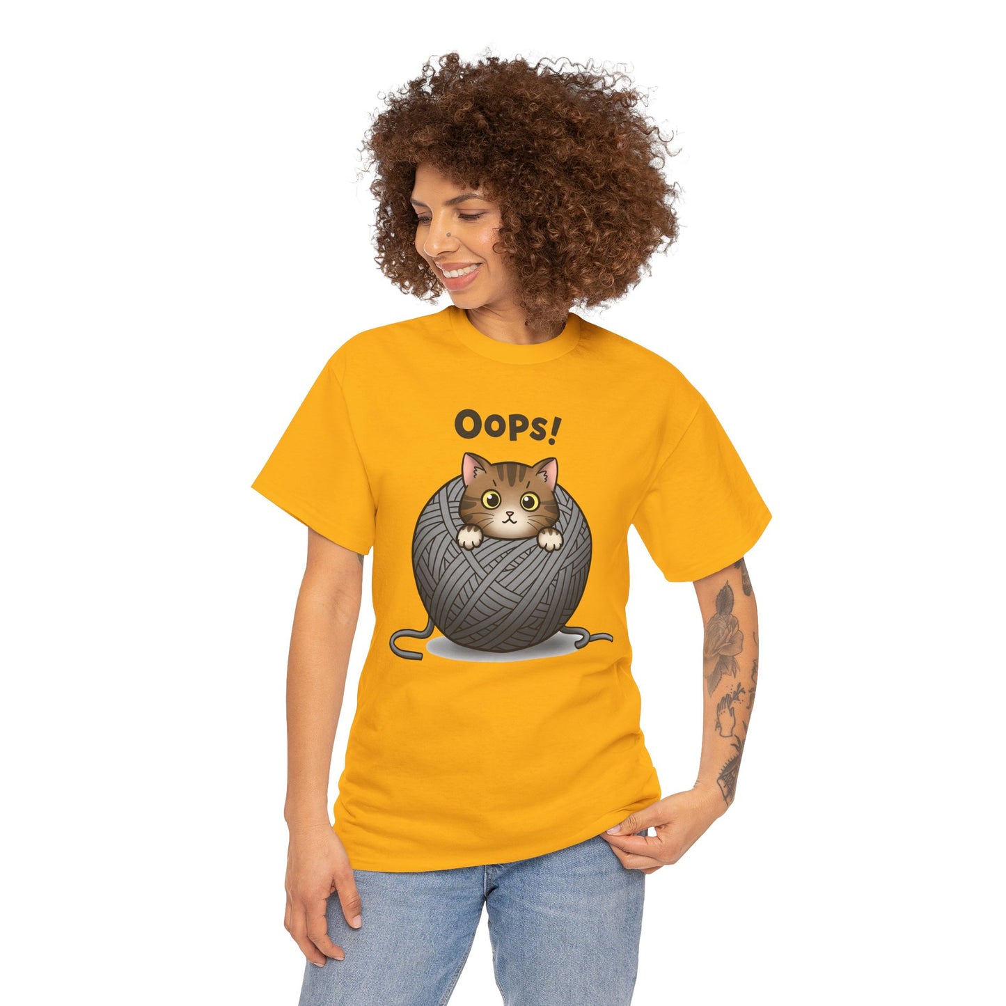 Cotton Tee with Cute Cat Design - 'Oops!' Humor for Cat Lovers