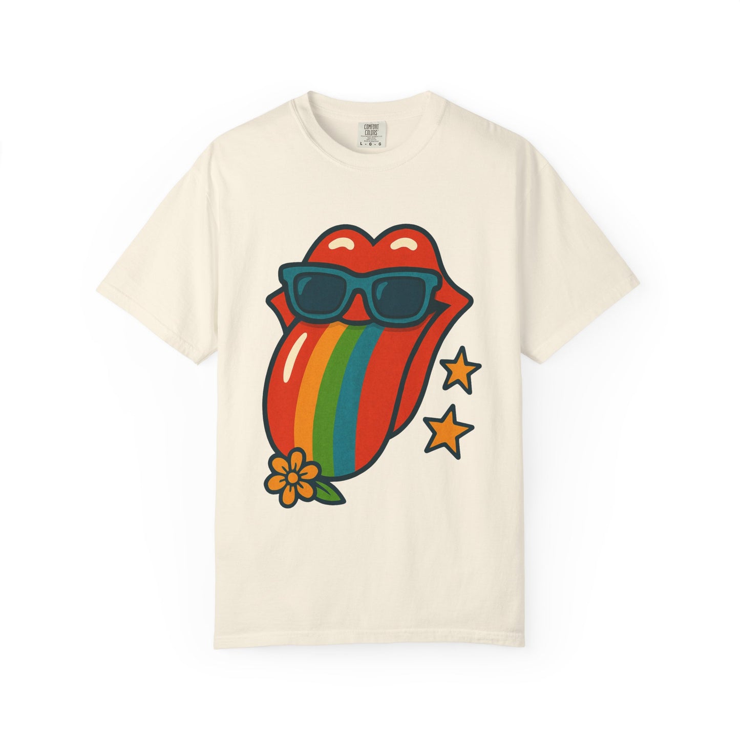 Colorful Retro T-Shirt with Rainbow Tongue Design, Vintage Rock Tee, Unisex Graphic Top, Music Lover Gift, Festival Wear