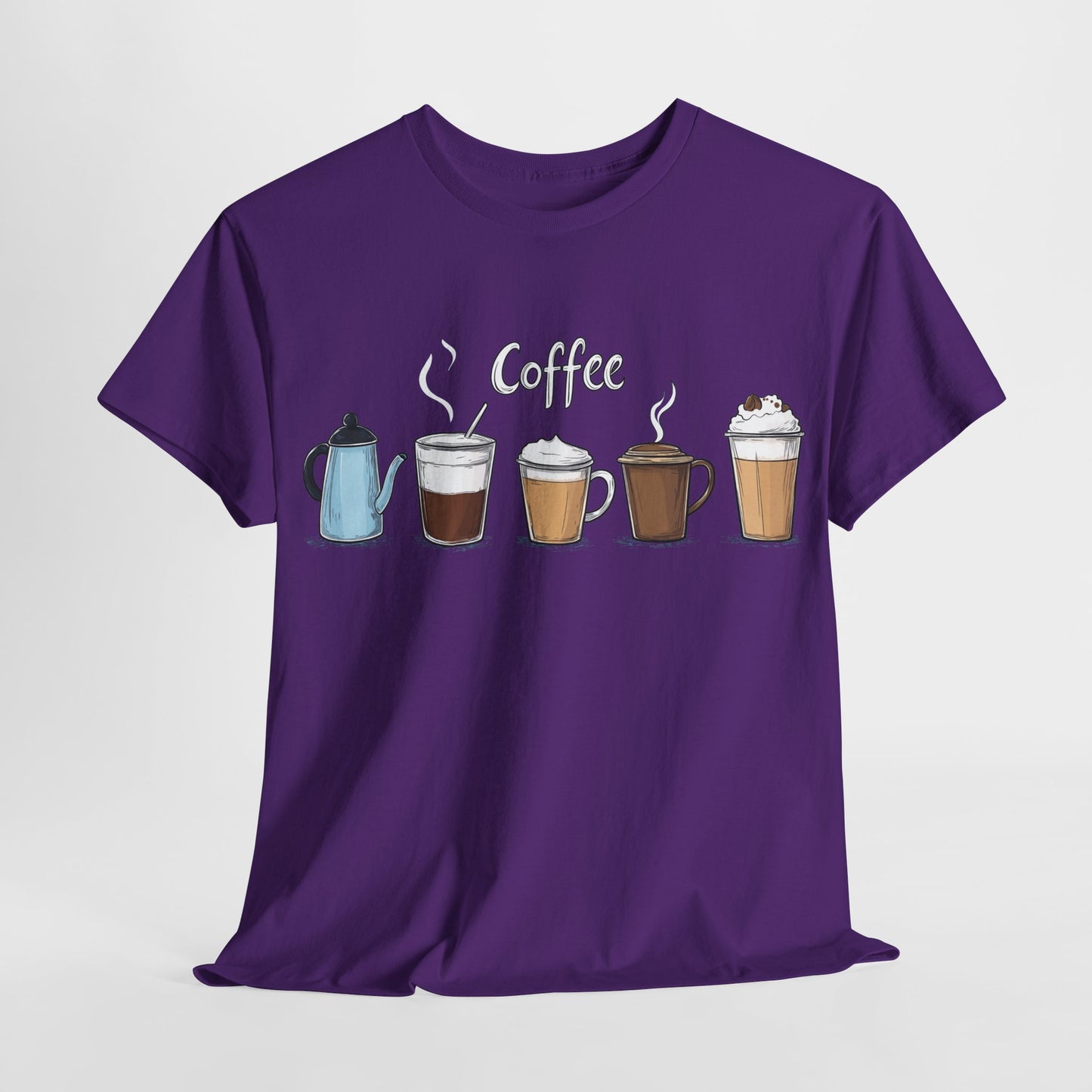 Coffee Cup Pattern Unisex Heavy Cotton Tee - Brewed Patterns Unisex Heavy Cotton Tee
