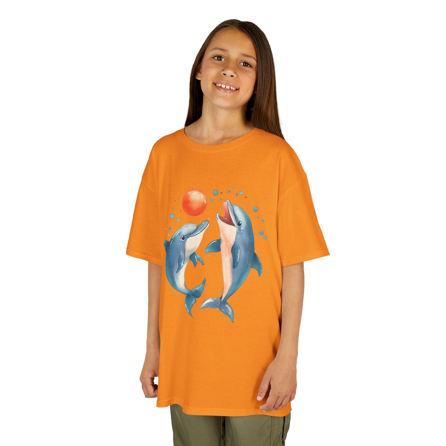 Playful Dolphins design Youth T-shirt- Unisex Youth Heavy Cotton™ Tee