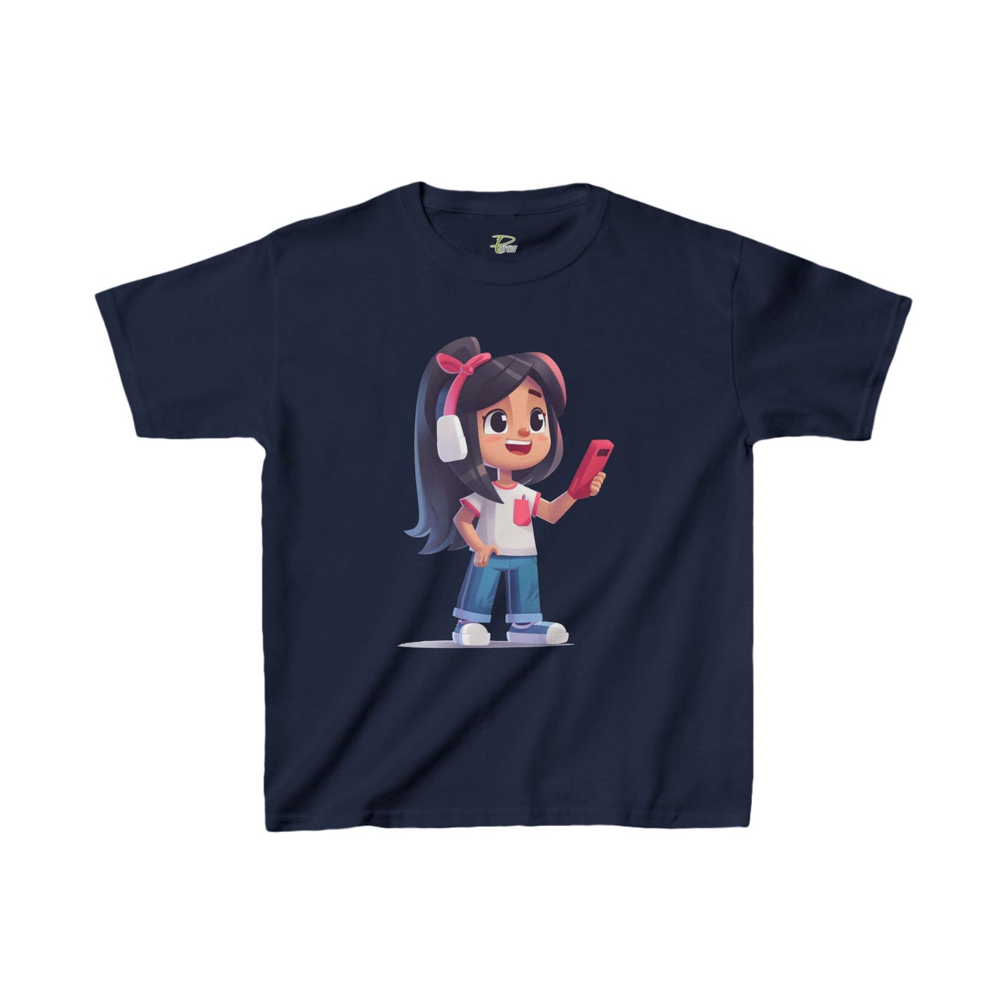 Youth Heavy Cotton™ Tee - Youth Heavy Cotton™ Tee with Design of Smiling Girl Holding a Red Phone