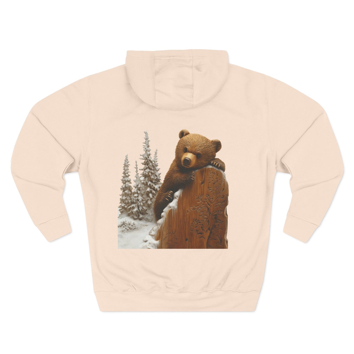 Three-Panel Fleece Hoodie with Bear Cub design - Winter Fleece Hoodie - Bear Cub Hoodie for Men and Women