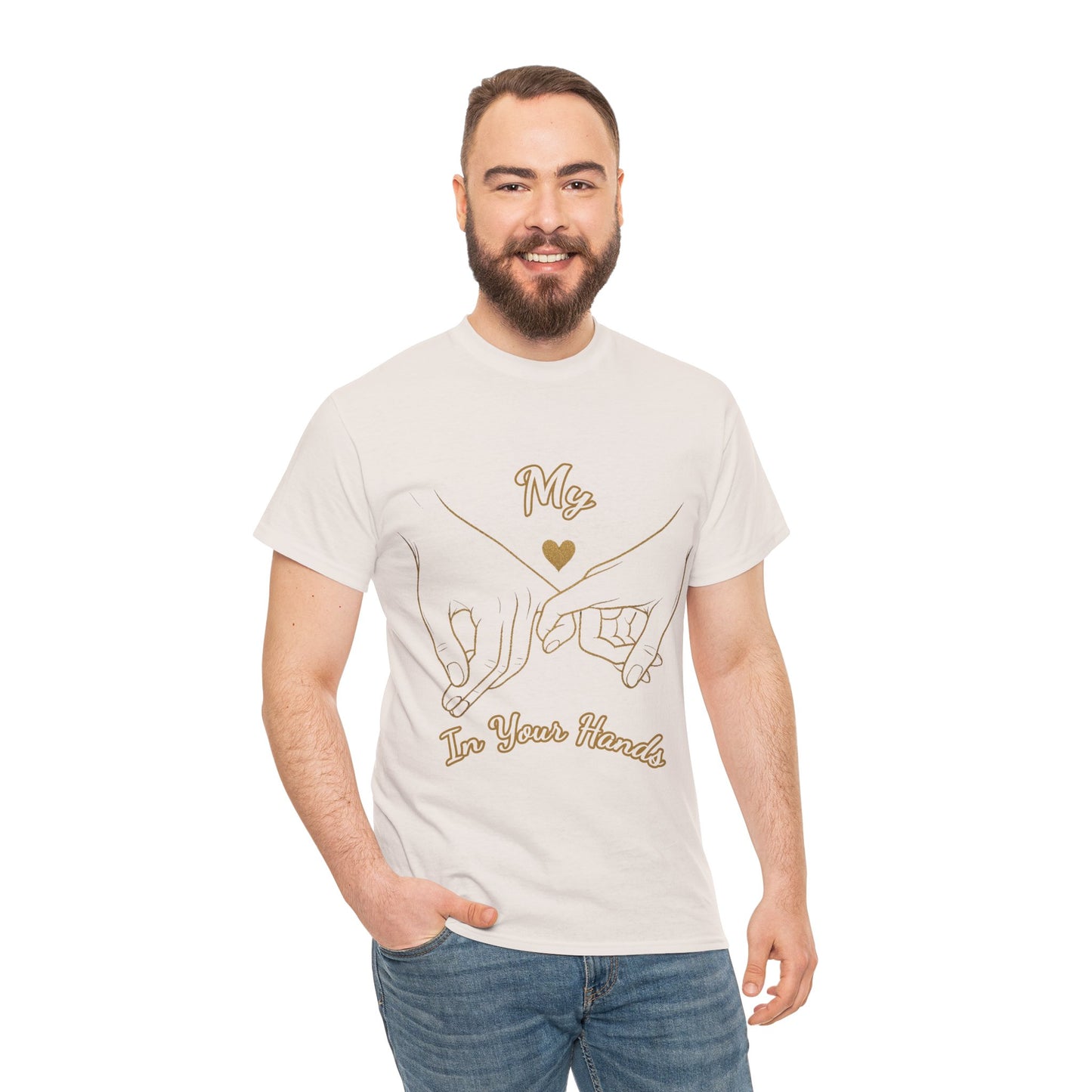 Cute Couples Unisex Heavy Cotton Tee - 'My Heart in Your Hands' design T-shirt
