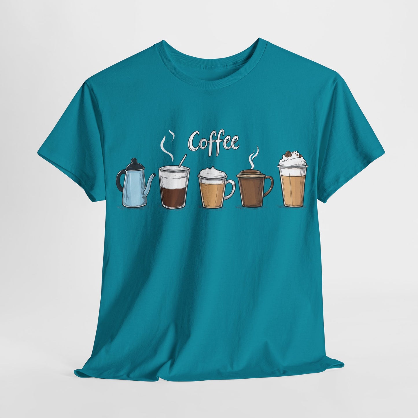 Coffee Cup Pattern Unisex Heavy Cotton Tee - Brewed Patterns Unisex Heavy Cotton Tee